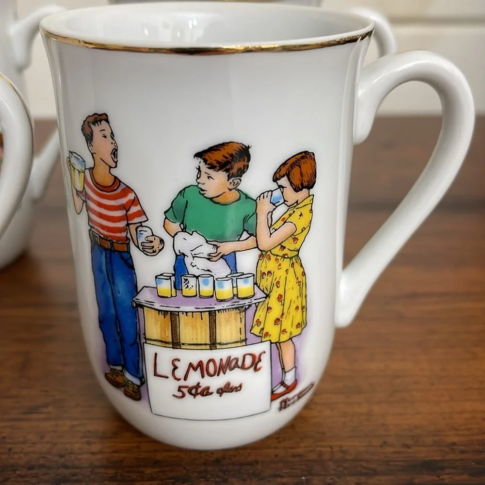 Set of (4) 1982 Norman Rockwell Good Old Days Diner Mugs